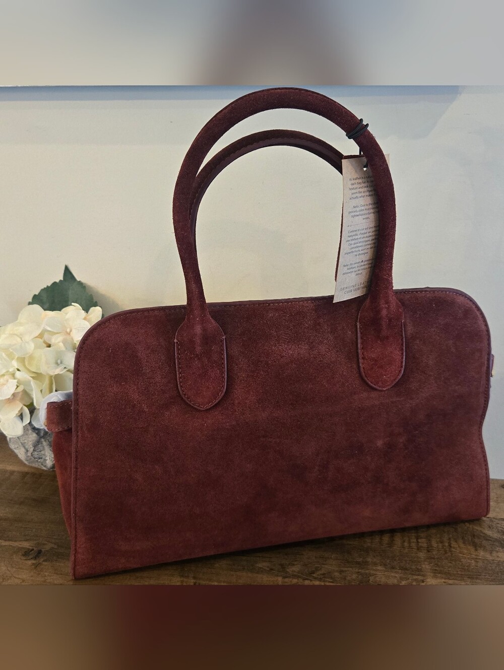 NWT Margot New York Genuine Suede Bowling Bag Tote Burgundy Red RARE HTF VIRAL
